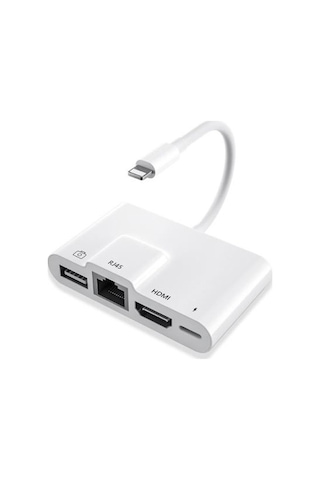 Ally Apple Uyumlu iPhone 3In1 Lightning Hdmı Rj45 Otg Digital Av Adaptör Hub