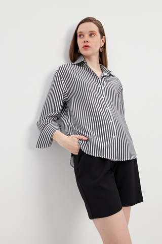 Stella Pulvis Siyah Oversize Çizgili Gömlek Siyah