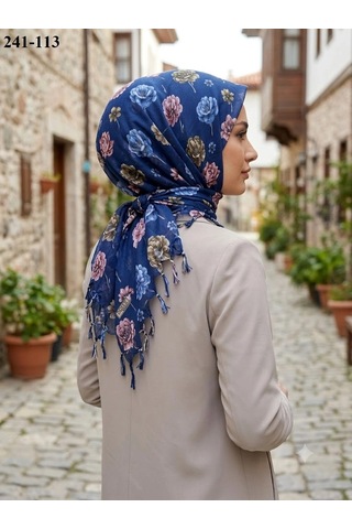Dolce Cotton Desenli Sökme Boncuklu Eşarp 241-113 Çok Renkli