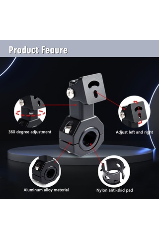 Youtek Motorsiklet Işık Ayaklığı, 360 Derece Ayarlanabilir, Kaymazsız Nilon Halka, Alüminyum Alaşımlı, Tam Aksesuarlar, 2 Adet