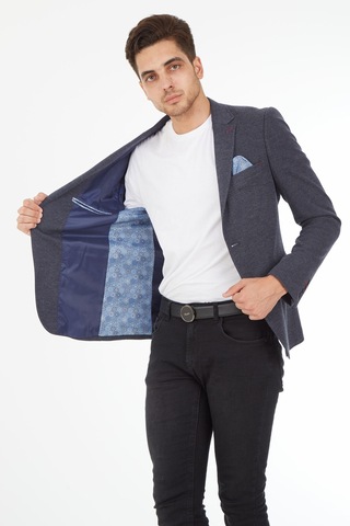 Sposo 5134 Dar Kalıp Örme Kumaş Lacivert Erkek Blazer Ceket Lacivert