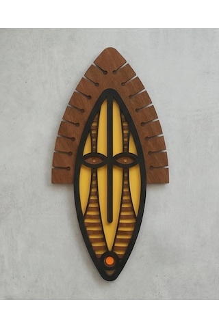 Modern Afrika Tarzı Ahşap Duvar Mask Mdf - Sarı Siyah Geometrik Tribal Duvar Sanatı 1