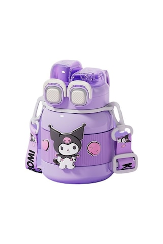 Skycity Küçük Çocuklar İçin Dayanıklı Camlı Suluk, Isıya Dayanıklı Plastik Matara - Kullu Kulo 650ml, 4 Adet 3d Dekoratif Aksesuar İle Mor