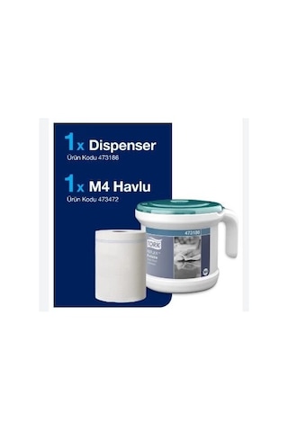 Tork 473186 Reflex İçten Çekmeli Havlu Başlangıç Paketi 1 Dispanser +1 Rulo 300 M Çok Renkli
