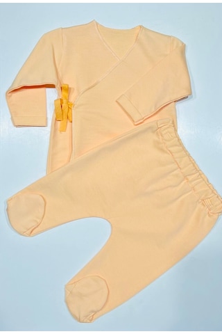 Unisex Bebek %100 Organik Pamuklu Yenidoğan Bebek 2'li İç Zıbın Turuncu