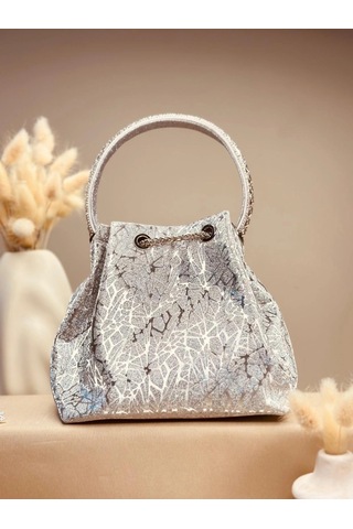 Elora Atelier Taş Detaylı Büzgülü Buz Gümüş Çanta Çok Renkli