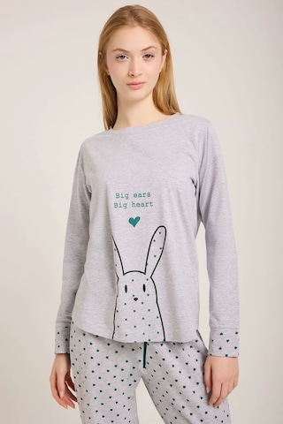 Kadın Gri Tavşan Baskılı Pijama Takımı Gri