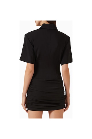 Rowen Rose Draped Polo Mini Dress,lüks Viskon Jersey Drapeli Ve Polo Yaka Mini Elbise Siyah