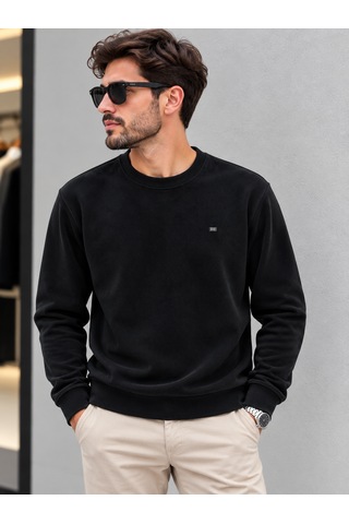 Qupa Selanik Kumaş Sıfır Yaka Sweat Siyah