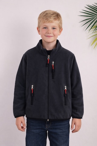 Monox Çocuk Lastik Manşetli Fermuarlı 3 Cepli Unisex Polar Ceket Füme
