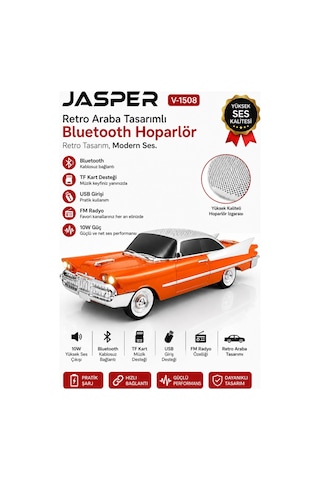 Jasper Jpr-1508 Nostaljik Araba Tasarımlı Bluetooth Hoparlör 10w Güçlü Ses Fm Radyo Usb Tf Kart Destekli 10232111