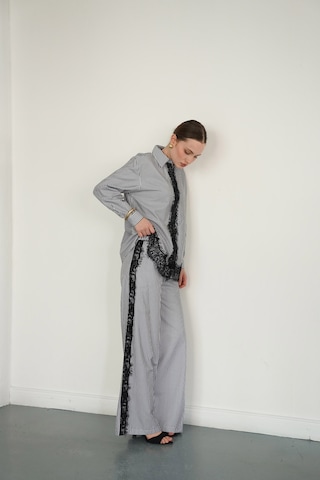 Verymoda Dantel Detaylı Çizgili Pantolon F2083 Siyah