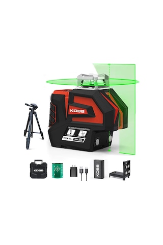 Kobb Kbl32gtp Profesyonel Li-ion Yatay 360 Ve Dikey Otomatik Hizalamalı Yeşil Nokta Şakül Ve Çapraz Çizgi Lazer+tripod