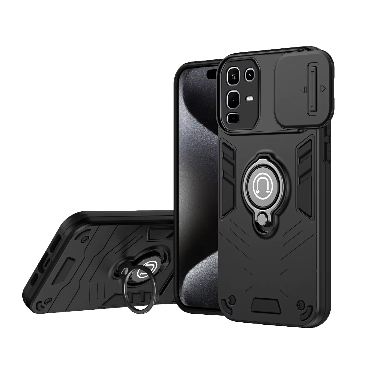 Microcase Infinix Note 50 / 50 Pro Kamera Kapaklı Yüzük Tutuculu Kılıf Al5355 Siyah