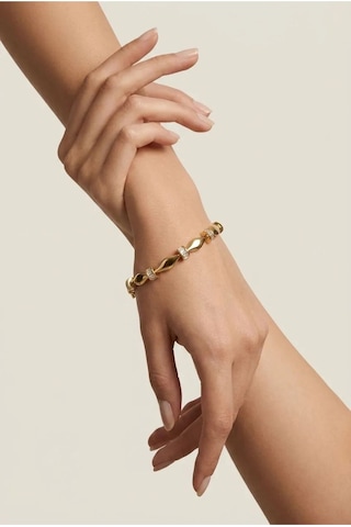 Premium Kadın Gold Renk Zirkon Taşlı Modern Twist Mekik Tasarım Bileklik Altın