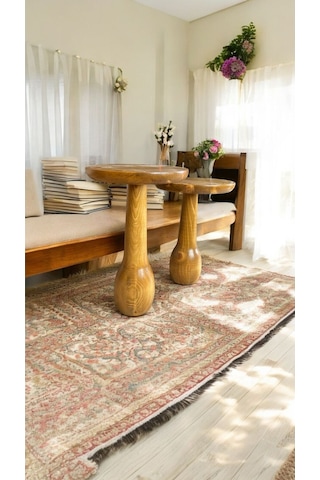 Simillo Wood Ahşap 2'li Set Konik Model Mantar Yan Sehpa Modern Fiskos / Koyu Cev Kod:7984605132207 Koyu Ceviz