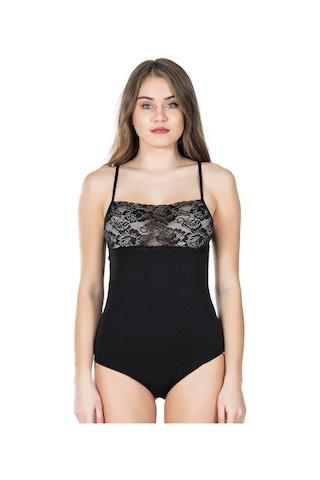 Dantel Yaka Askılı Çıtçıtlı Kadın Body 312 Beyaz