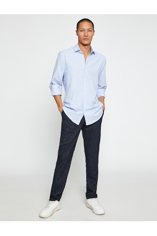 Koton Spor Gömlek Slim Fit Klasik Yaka Uzun Kollu Non Iron Açık İndigo 3sam60027hw Açık İndigo