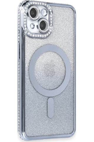 Newface Apple Uyumlu iPhone 14 Kılıf Joke Simli Magneticsafe Kılıf - Mavi