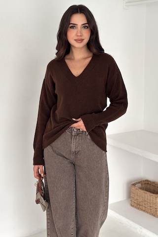 Noa & Noa Kadın V Yaka Triko Kazak Cozy Neutral kahverengi