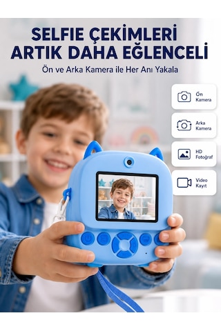 Selfie Özellikli Çocuk Fotoğraf Makinesi Mürekkepsiz Termal Baskı Teknolojisi