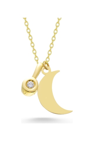 Sefa Gold 14 Ayar Altın Pırlantalı Hilal Kolye