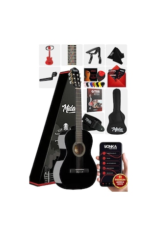 Midex CG-36BK Kaliteli 36 İnç 3/4 Juniur Çocuk Gitarı 8-12 Yaş Arası (Çanta Askı Pena Metod)