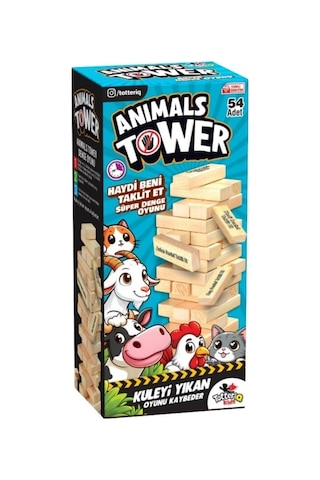 Totteriq Animal Tower Wooden Blocks Tumbling Tower Game 54-piece Stacking Game For Kids & Adults Fun Family Game With Cute Animal Designs Educational & Interactive Toy For Boys & Girls Ages 3+