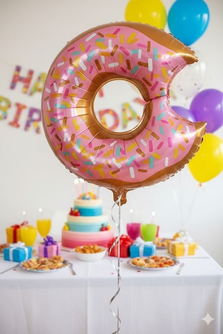 65x45 Cm Donut Folyo Balon - Doğum Günü Parti Dekorasyon Balonu Çok Renkli