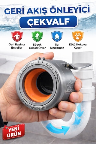 Lavabo Koku Giderici Çek Valfli Gider Adaptörü Ø50 Conta Evye Koku Ve Böcek Önleyici Sistem