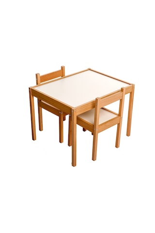 Baby Toys Montessori Ahşap Masa Ve Sandalye Seti Ahşap - Beyaz