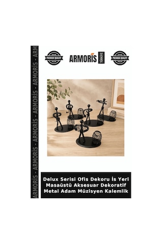 Delux Serisi Ofis Dekoru İs Yeri Masaüstü Aksesuar Dekoratif Metal Adam Müzisyen Kalemlik Çok Renkli