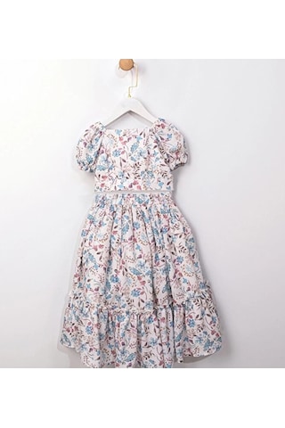 Ministok Alice Çiçek Desenli Kız Çocuk Crop Blüz Etek Takım Mavi