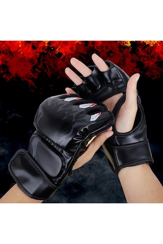 Reedark Kara Kaplan Pençe Desenli Profesyonel Yarı Parmak Dövüş Eldiveni - Mma, Boks, Ufc, Sandık Egzersizi İçin Erkek/kadın/çocuk Siyah