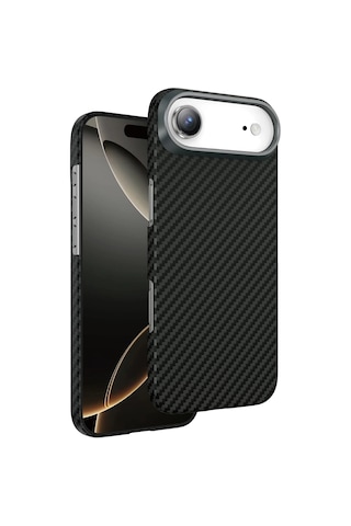 Apple iPhone 17 Air Magsafe Uyumlu Aramid Kevlar Karbon Fiber Kılıf Siyah