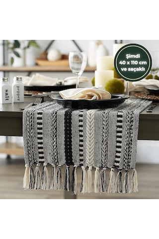 Wellstil Neula %100 Pamuk Siyah Örme Runner 40 x 110 CM