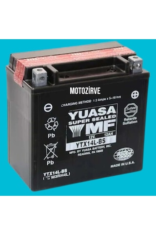 Yuasa Ytx14l-bs Cp 12v 12 Amper 200 Cca Bakım Gerektirmeyen Motosiklet Aküsü, Ytx14lbs