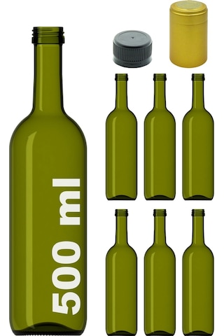 Afracam 500 ml Yeşil Zeytinyağı Kapak ve Kapüşon Cam Şişe 6 Adet