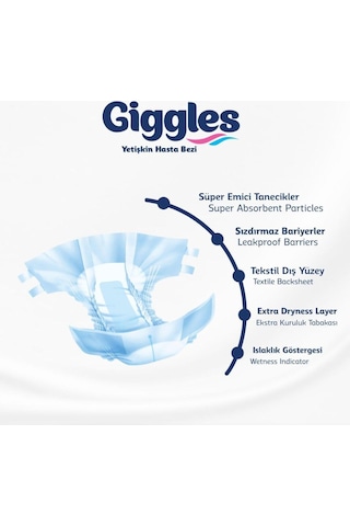 Giggles Yetişkin Bel Bantlı Hasta Bezi Medium 30'lu 4 Paket 120 Adet