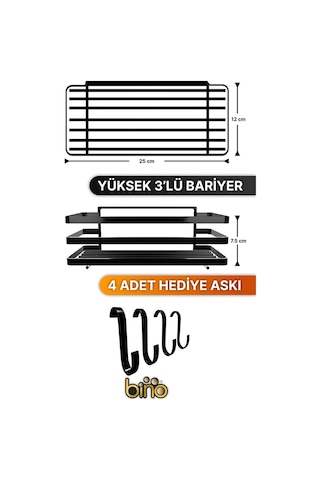 Bino Y01 4 Askılı Yapışkanlı 2'li Şampuanlık Organizer Banyo Askısı Siyah