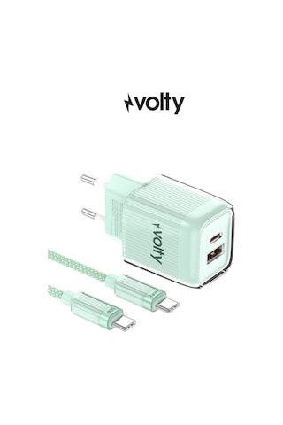 Hızlı Şarj Adaptörü 35w Gan + Type-c Kablo 60w Pd Usb-c & Usb-a, Laptop & Telefon Yeşil-v0102022