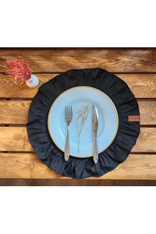 Lizbon Keten Yuvarlak Fırfırlı 2 Li Vintage Amerikan Servis Siyah 40x40