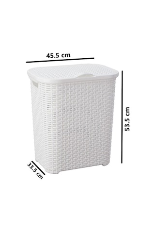 Omnipazar Sy-4626 Plastik Küçük Hasır Desen Kirli Çamaşır Sepeti Beyaz