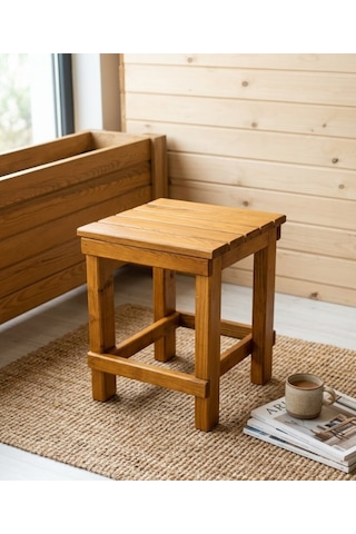 Missidea Kare Model Ahşap Tabure 30x30 Cm- Doğal, El İşçiliği, Modern Tabure