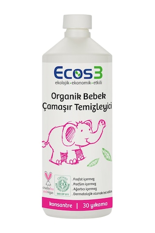 Ecos3 Organik Bebek Temizlik Seti Çamaşır Temizleyici 1 L + Çamaşır Yumuşatıcı 1 L + Biberon & Oyuncak Temizleyici 500 ML