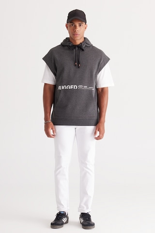 AC&Co / Altınyıldız Classics Erkek Antrasıt Melanj Oversize Bol Kesim Kapüşonlu Baskılı Sweatshirt Antrasit Melanj