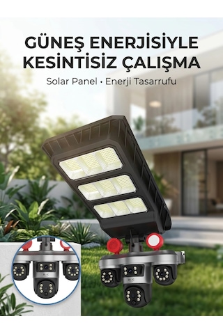 Mey İthalat Solar Panelli Akıllı Güvenlik Kamerası Led Projektörlü