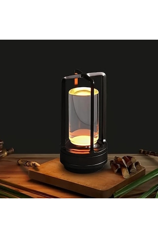 Honeybeeshop Siyah 1 Adet Şarj Edilebilir Kristal Masa Lambası 2000mah Led Vintage Kablosuz Işık İç Dış Mekan Dekor Kamp Parti