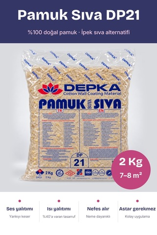 Depka Pamuk Sıva Dp21 2 Kg 7-8 M² İpek Sıva Alternatifi Isı Ve Ses Yalıtımlı Dekoratif Sıva