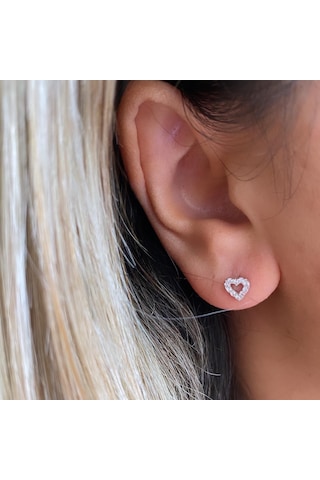 Simurg Jewellery 14 Ayar Beyaz Altın Kalp Küpe